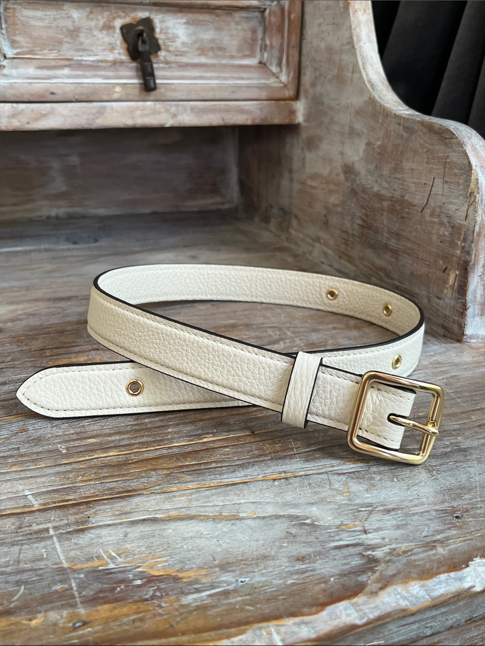 🤍 Coach Replacement Strap Leather Cream Ivory Gold Hardware Belt